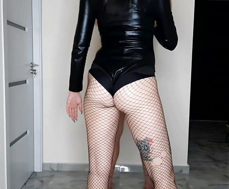 BDSM session. Mistress Nika whipped a slave. Spanking on the bare ass, spanking on the back.