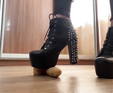 mistress goddes cock balls punishment heels leather metal shoes